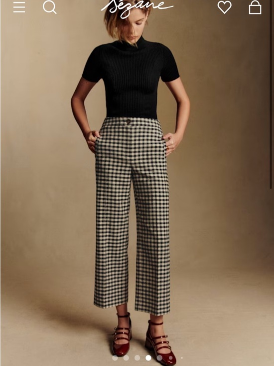 Sezane Pants - SEZANE MARTIN CROP TROUSERS
Black and Ecru Gingham 36